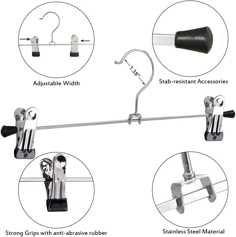 NORTHERN BROTHERS Pants Hangers with Clips. Heavy Duty 20 Pack. Adjustable Metal Skirt Hanger for Women Men Jeans Shorts Trousers Dorm Bedroom College Clothes Closet Organizers and Storage - Image 3