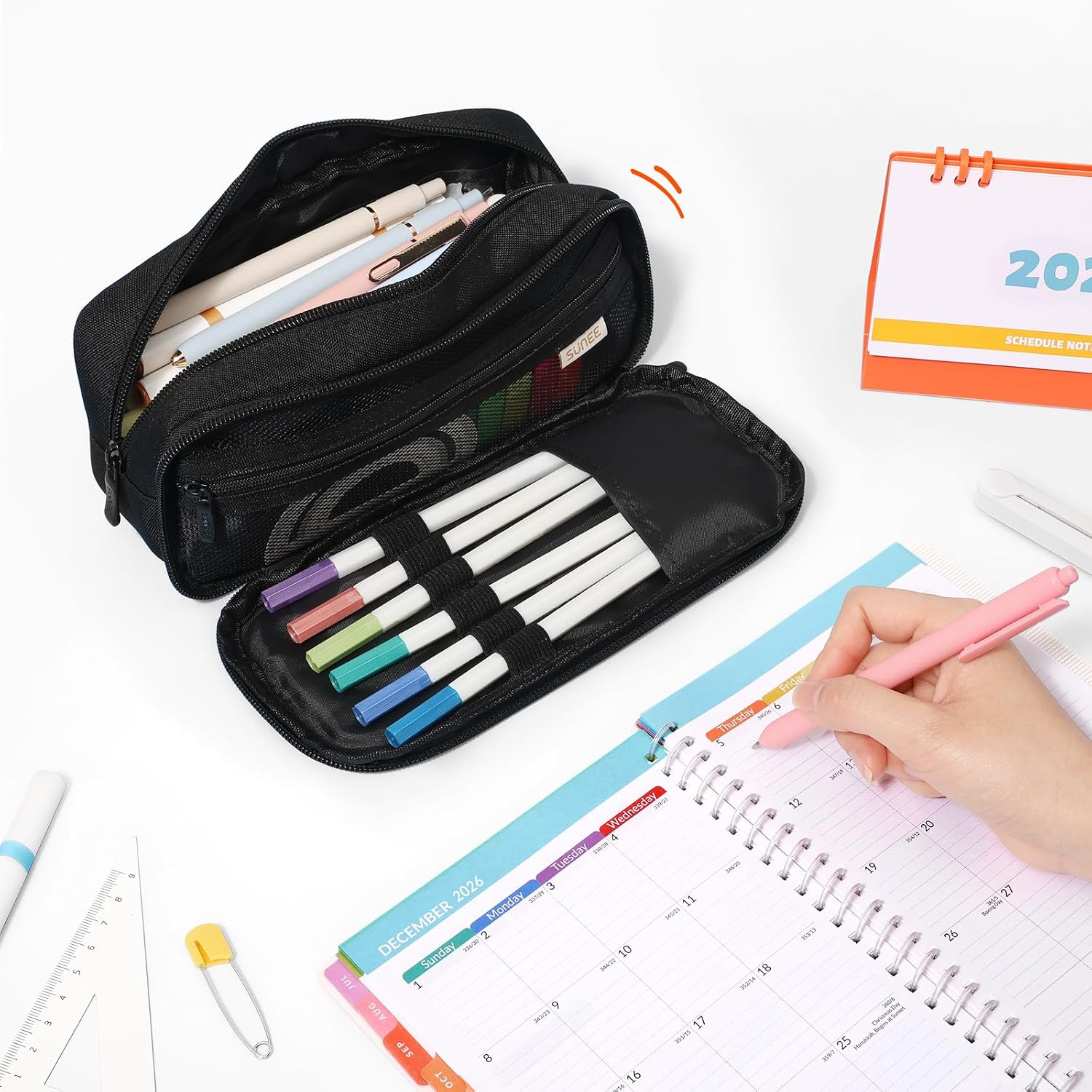 SUNEE Pencil Case. Large Capacity Pencil Pouch. Extra Big Pencil Bag with 6 Compartments. Durable Canvas Pencil Box for Office Stationery Organizer. Back to School Supplies for Teen Boys Girls. Black - Image 8