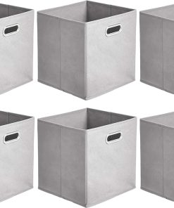Amazon Basics Collapsible Cube Storage Bins. Space-Saving. Organizing Fabric Bins with Handles. 10.5 x 10.5 x 11 inches. Light Grey. 6-Pack