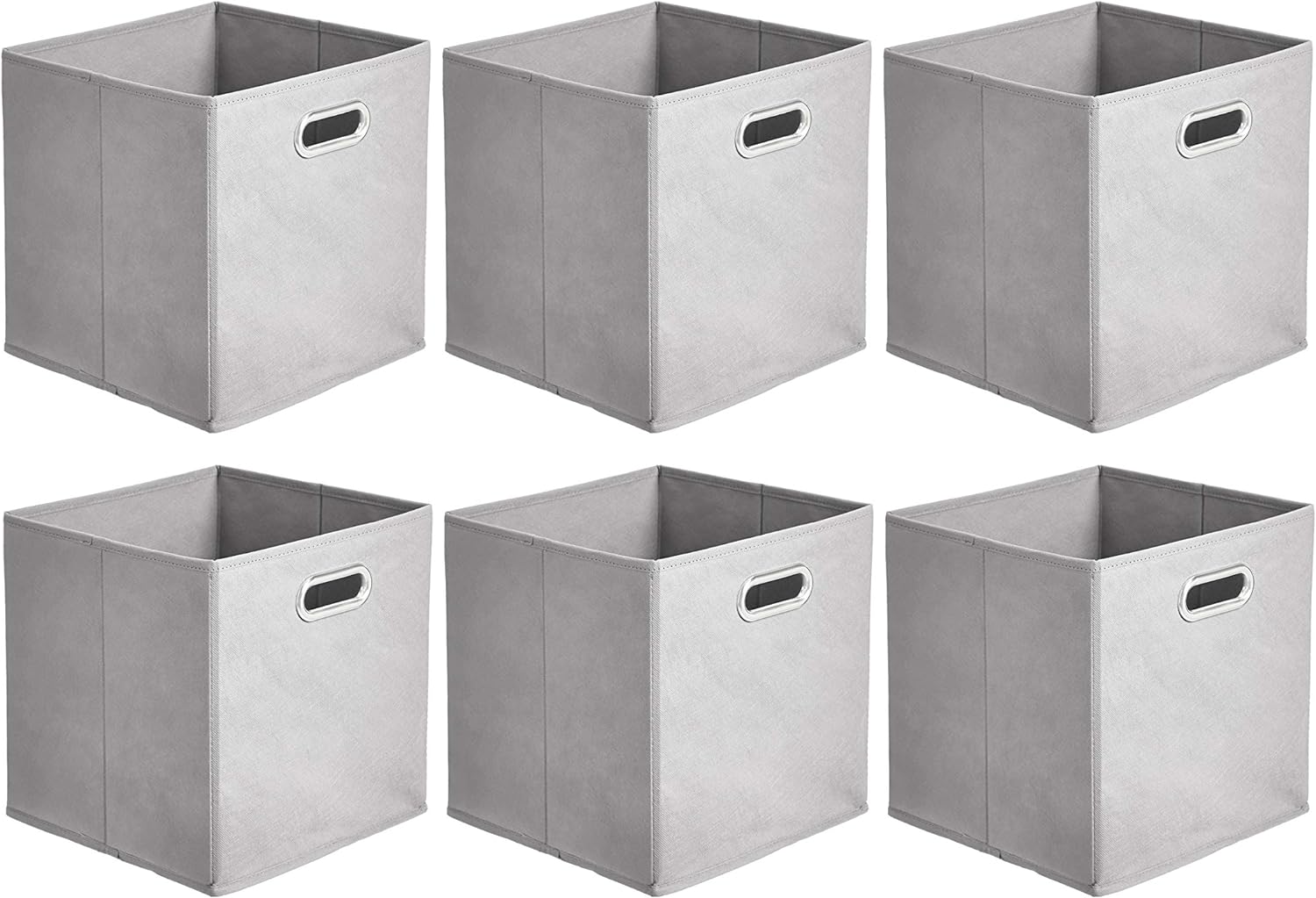 Amazon Basics Collapsible Cube Storage Bins. Space-Saving. Organizing Fabric Bins with Handles. 10.5 x 10.5 x 11 inches. Light Grey. 6-Pack