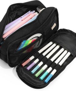 SUNEE Pencil Case. Large Capacity Pencil Pouch. Extra Big Pencil Bag with 6 Compartments. Durable Canvas Pencil Box for Office Stationery Organizer. Back to School Supplies for Teen Boys Girls. Black